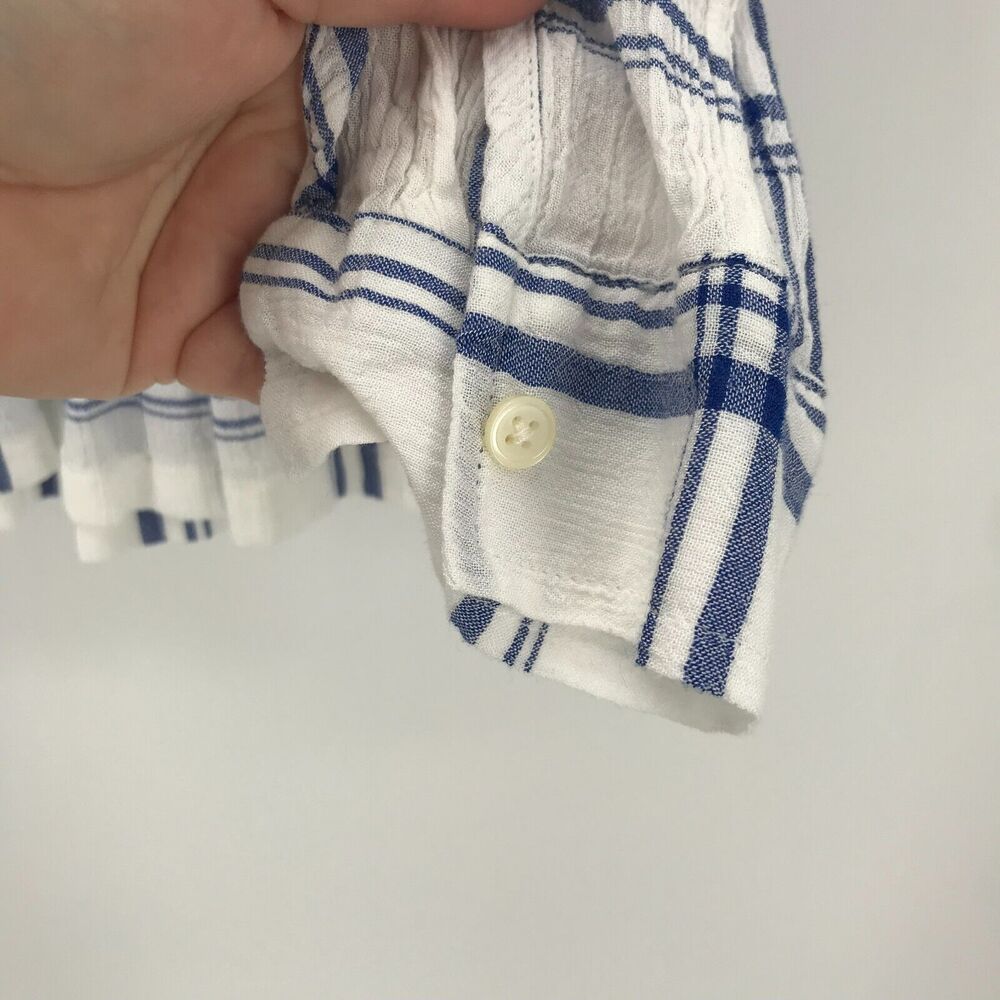 LOFT Top Womens XS Blue White Plaid Peplum Roll Tab Long Sleeve Round Neck - Picture 6 of 11